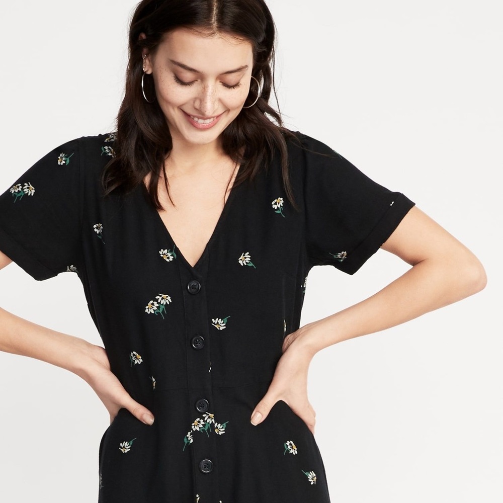 Waist Defined V-Neck Button Front Midi | Old Navy